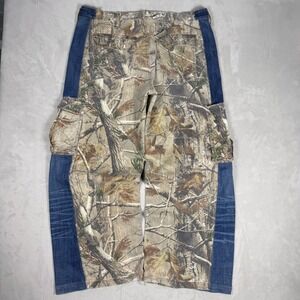 Y2K Mens Custom Realtree Camo Denim Patchwork Wide Leg Cargo Pants 36